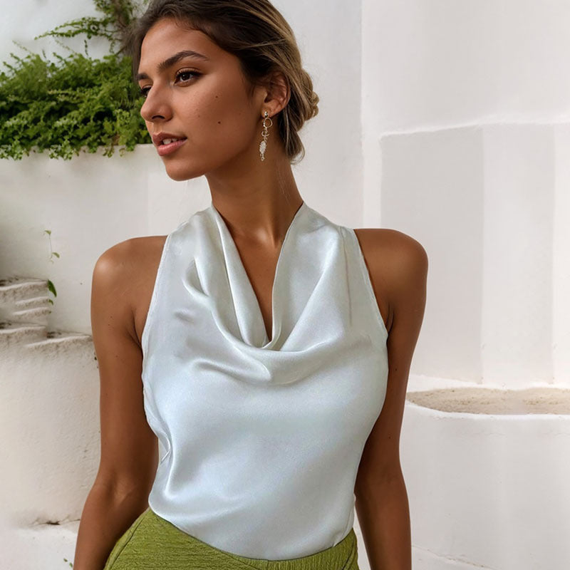 Damiana | Blusa Sin Mangas de Color Sólido con Cuello Oscilante para Mujer